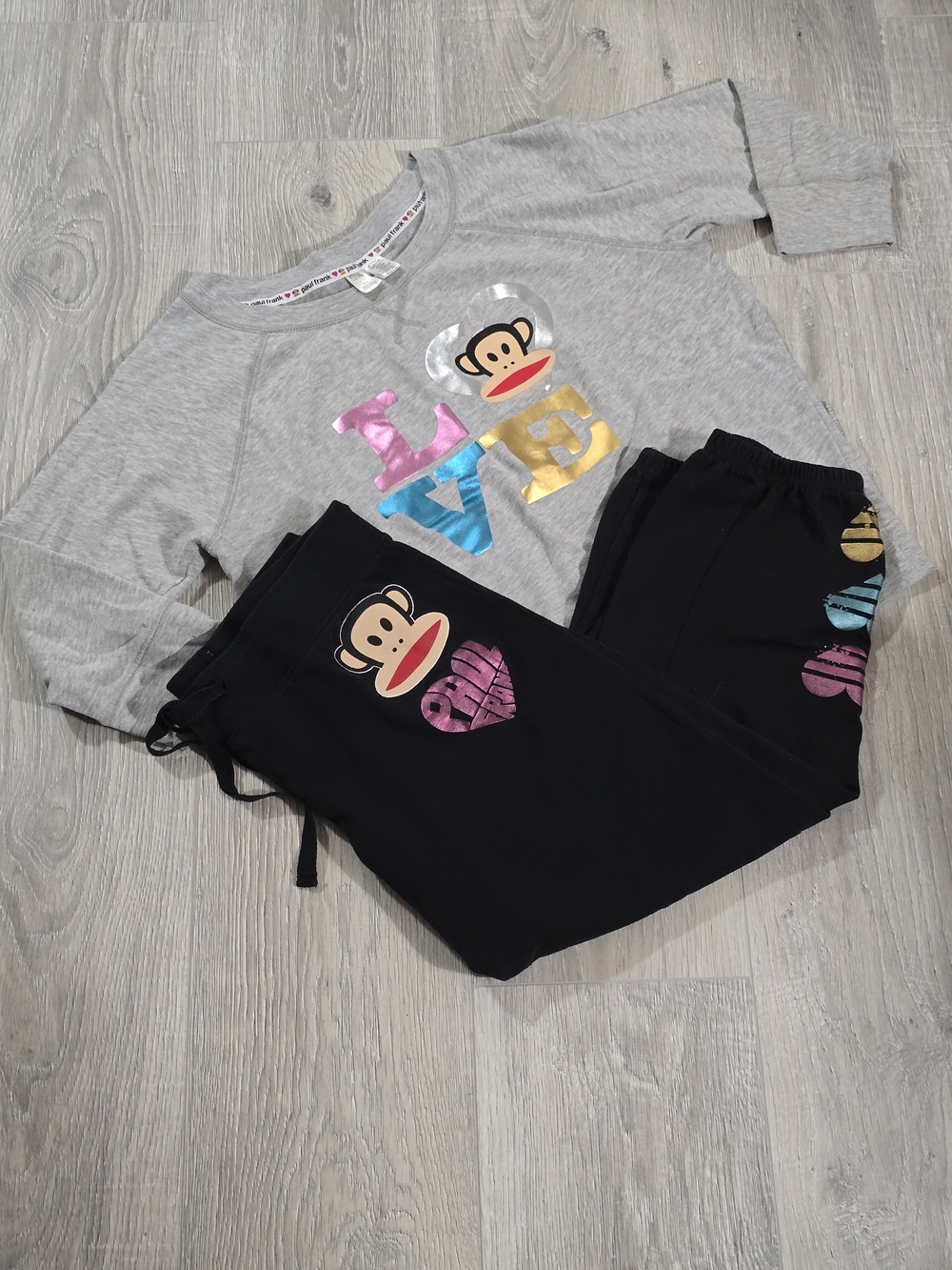 Paul Frank Grey Pullover & Black Joggers with Colorful LOVE and Monkey Motifs